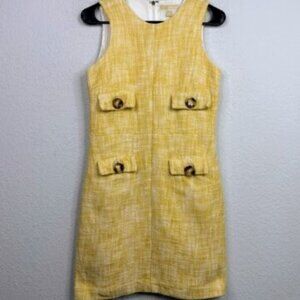 Michael Kors Yellow Tweed Shift Dress Size 6 Sleeveless Saffron Textured